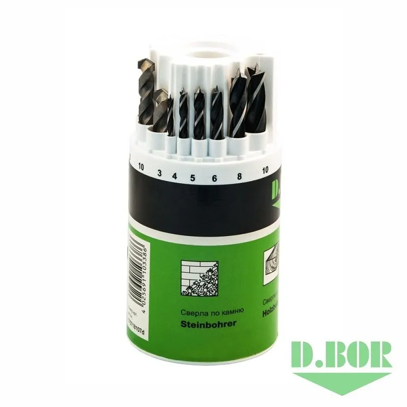 Набор сверл MAXI MIX, металл, камень, дерево, 18 шт. (3-4-5-6-8-10 мм.)  D.BOR W-011-175718107D