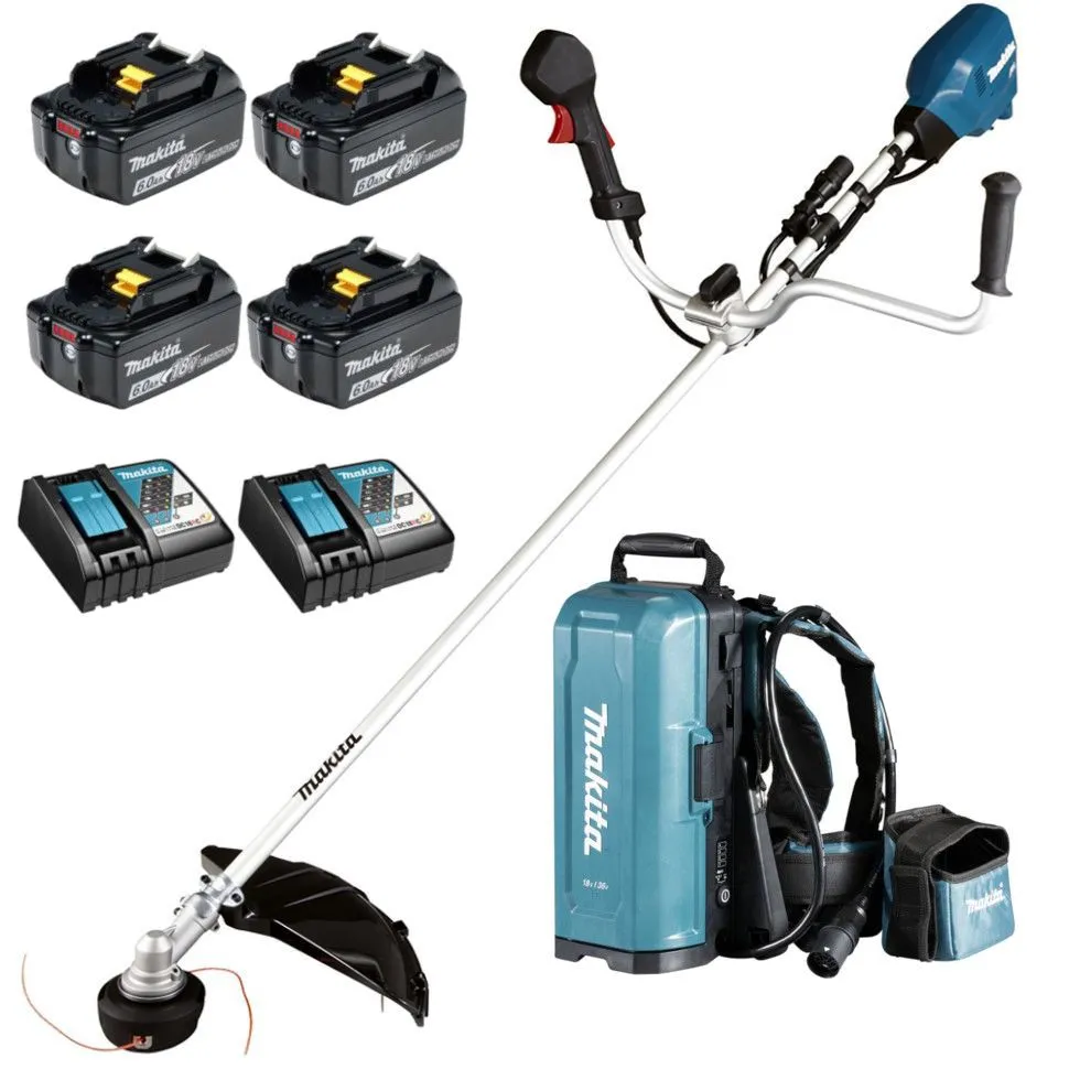 Аккумуляторная коса Makita UR101CZ + батарея BL1860B 4шт + зарядка DC18RC 2шт + адаптер