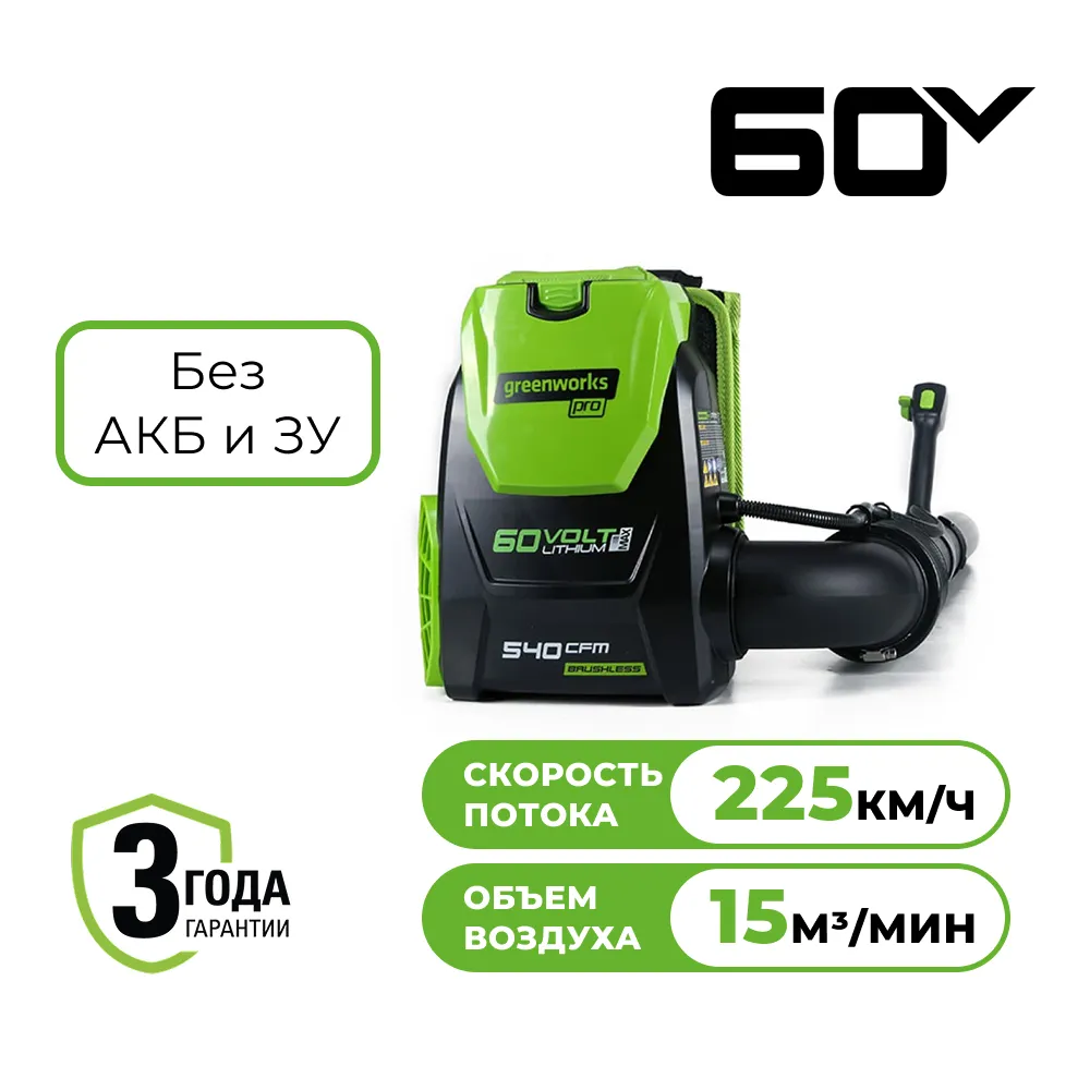 Аккумуляторная воздуходувка Greenworks GD60BPB (2402307)