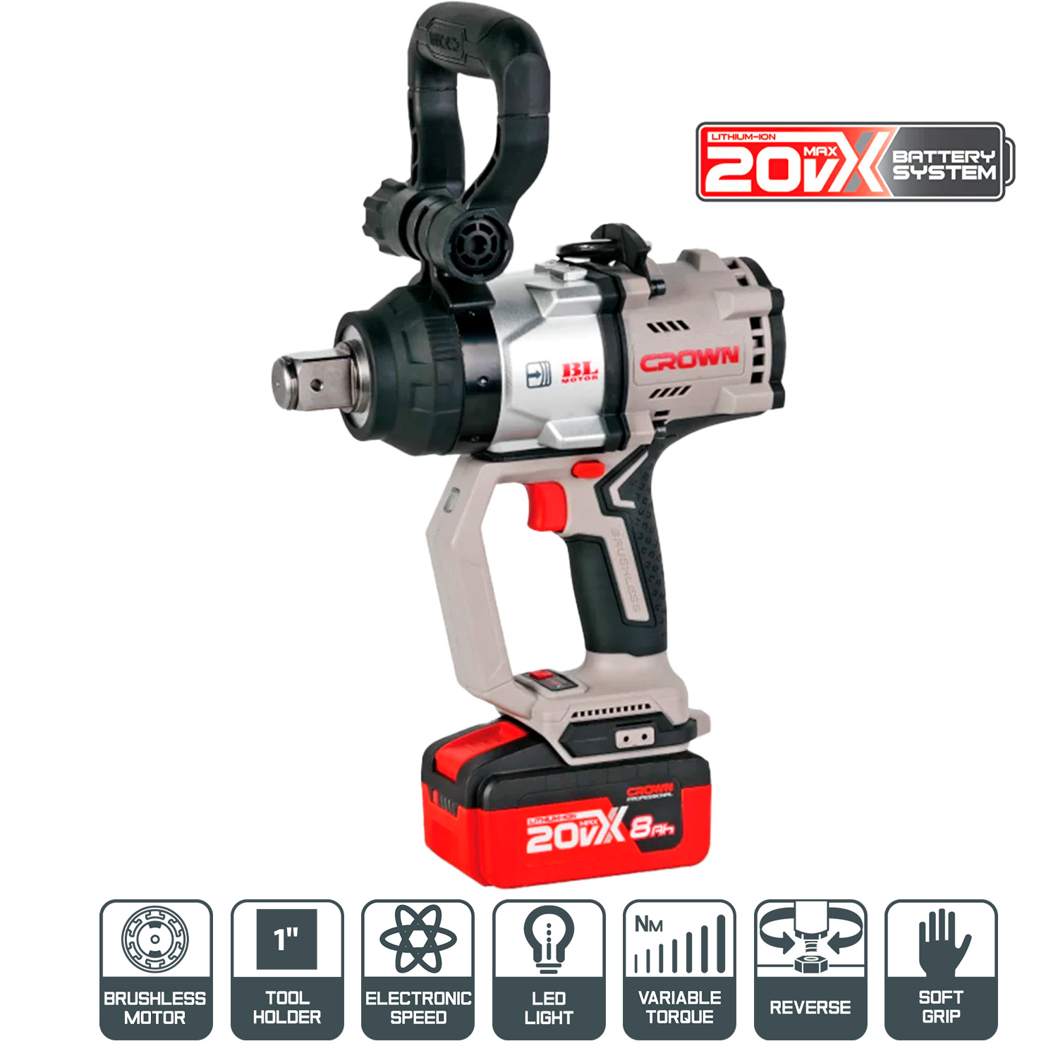 Аккумуляторный ударный гайковерт CROWN CT22060-1HX-8SC4 BMC