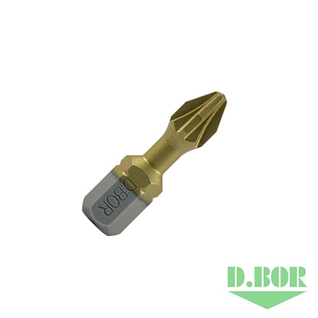 Биты фрезерованные с покрытием нитрид титана TiN-half, Pz 1x25 мм, Torsion, C 6,3 (10 шт.) D.BOR D04-DTHTPZ01025010