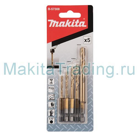 Набор свёрл Makita HSS-Tin 1/4" 5шт (B-57308)