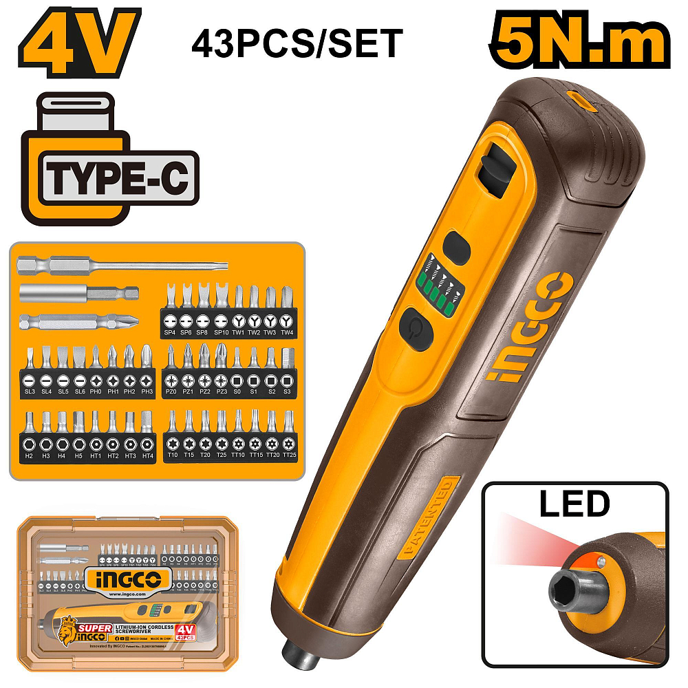 Аккумуляторная отвертка SUPER INGCO CSDLI04062