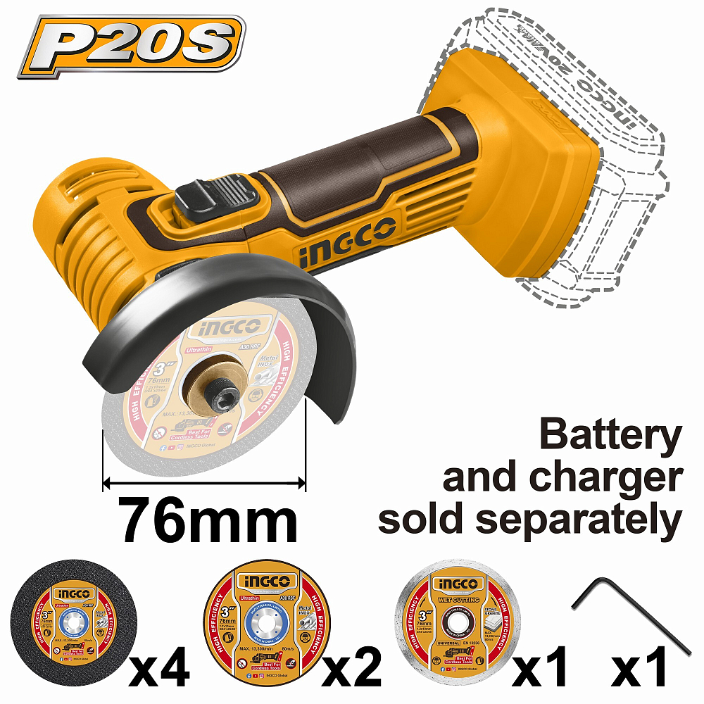 Аккумуляторная УШМ INGCO INDUSTRIAL CAGLI7601