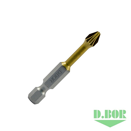 Биты фрезерованные с покрытием нитрид титана TiN-half, Pz 2x50 мм, Torsion, E 6,3 (10 шт.) D.BOR D04-DTHTPZ02050010