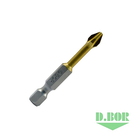 Биты фрезерованные с покрытием нитрид титана TiN-half, Ph 2x50 мм, Torsion, E 6,3 (10 шт.) D.BOR D04-DTHTPH02050010