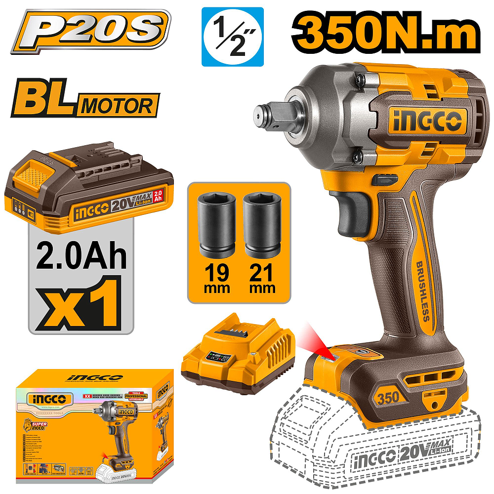 Аккумуляторный ударный гайковерт INGCO INDUSTRIAL CIWLI20351